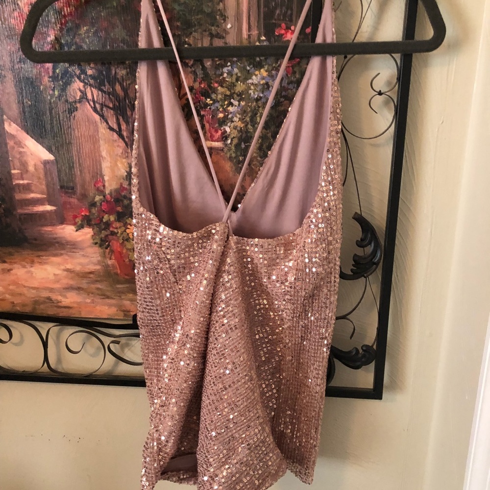 Express sequin glitter rose ope back halter XS NWT